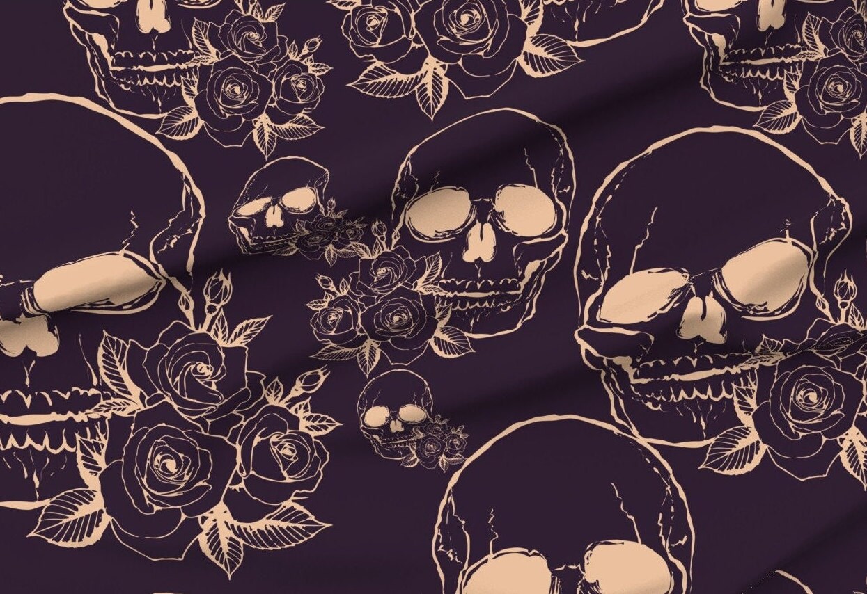 Goth Baby Clothing, Roses Skull Swaddle + Headband or Hat,  Peach on Eggplant, Day of the Dead, Pastel Goth Clothing, Spooky baby gift
