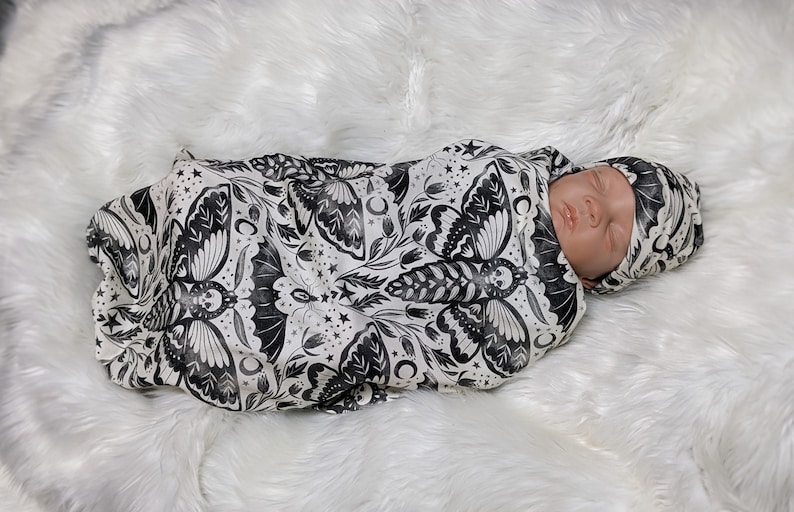 Goth Baby Set Damask Deaths Head Moth Swaddle Blanket Etsy