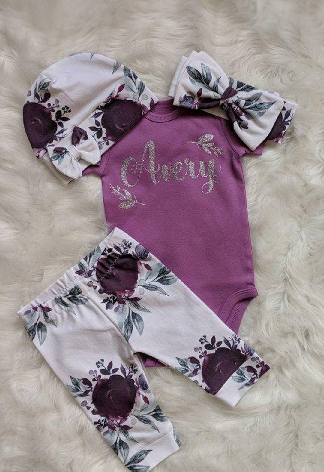 Baby Purple Floral Outfit Custom Purple Bodysuit Plum - Etsy