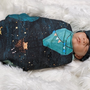 Hot Air Balloon Swaddle + Headband or Hat, Star Baby Blanket, Celestial, Woodland Animal Baby Blanket, Outdoor Adventure Awaits