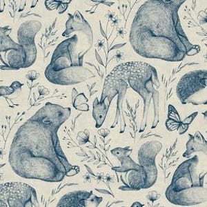 Gender Neutral Baby Clothing in Forest Fauna Toile on Cotton Knit, Soft Stretch Swaddle with Matching Hat or Bow Band Newborn Romper Outfit