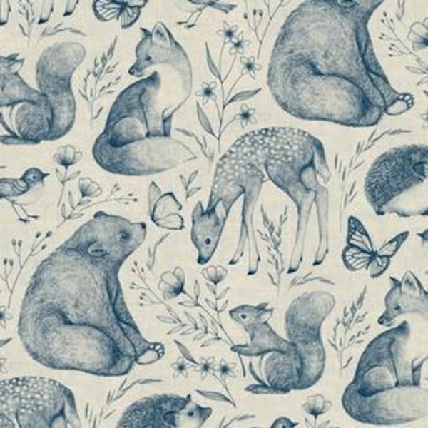 Gender Neutral Baby Clothing in Forest Fauna Toile on Cotton Knit, Soft Stretch Swaddle with Matching Hat or Bow Band Newborn Romper Outfit