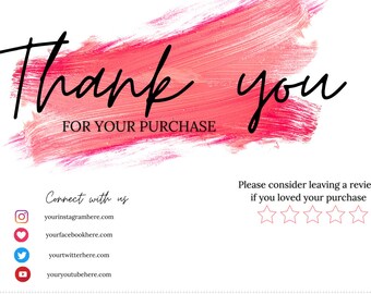 Printable Thank You Cards Business Template Etsy Small Business Thank You For Your Purchase Editable Customer Packaging Insert Note Canva