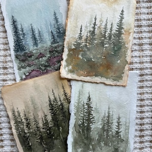 Print of original watercolor trees painting, vintage watercolor, home decor, rustic painting, gift idea, nature painting, seasonal artwork