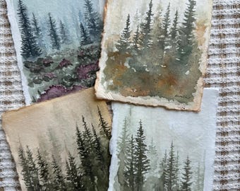 Print of original watercolor trees painting, vintage watercolor, home decor, rustic painting, gift idea, nature painting, seasonal artwork