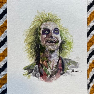 Beetlejuice Fan Art, Watercolor, Print, Spooky art, Home decor