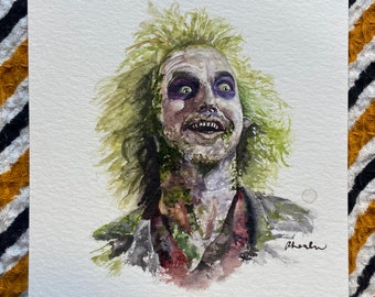 Beetlejuice Fan Art, Watercolor, Print, Spooky art, Home decor