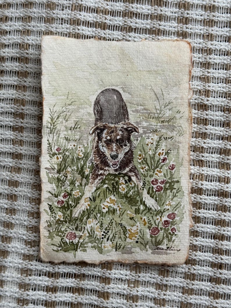 CUSTOM watercolor pet portrait, vintage paper, custom artwork, home decor, gift ideas, pet portrait, memorial pet portrait 画像 8
