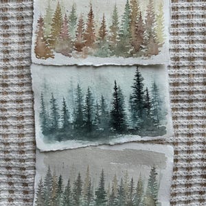 Landscape watercolor trees, rainy day artwork, original painting, home decor, gift, Twilight vibes, PRINT of my original art