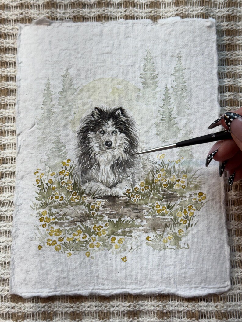 CUSTOM watercolor pet portrait, vintage paper, custom artwork, home decor, gift ideas, pet portrait, memorial pet portrait 5X7 IN