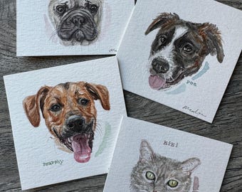 Custom Mini Watercolor Pet Portrait, Hand-Painted Animal Artwork, Memorial Keepsake