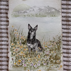 CUSTOM watercolor pet portrait, vintage paper, custom artwork, home decor, gift ideas, pet portrait, memorial pet portrait 画像 14