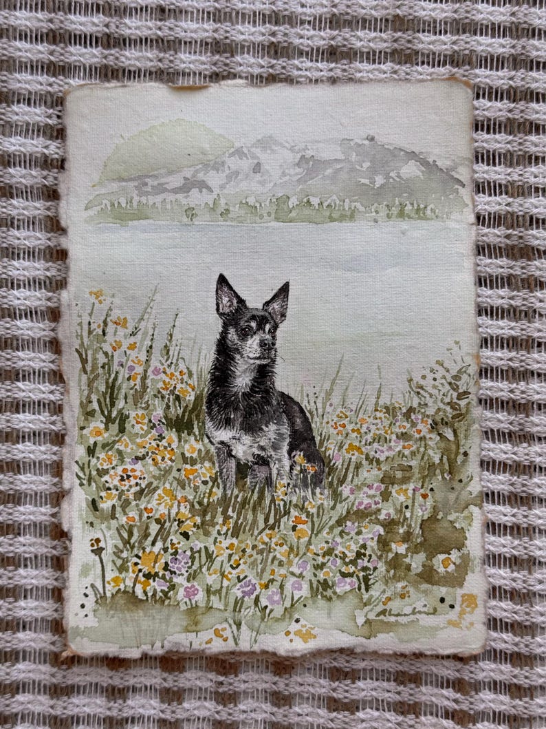 CUSTOM watercolor pet portrait, vintage paper, custom artwork, home decor, gift ideas, pet portrait, memorial pet portrait 画像 14