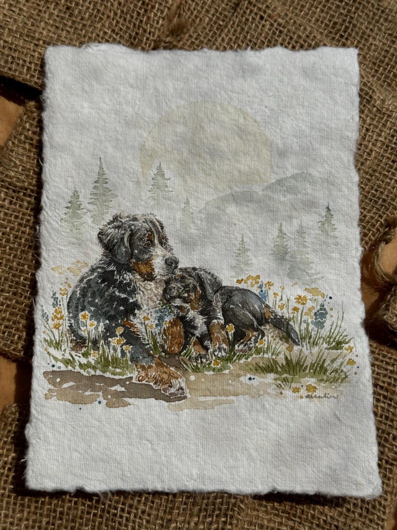 CUSTOM watercolor pet portrait, vintage paper, custom artwork, home decor, gift ideas, pet portrait, memorial pet portrait 5X7 two pets