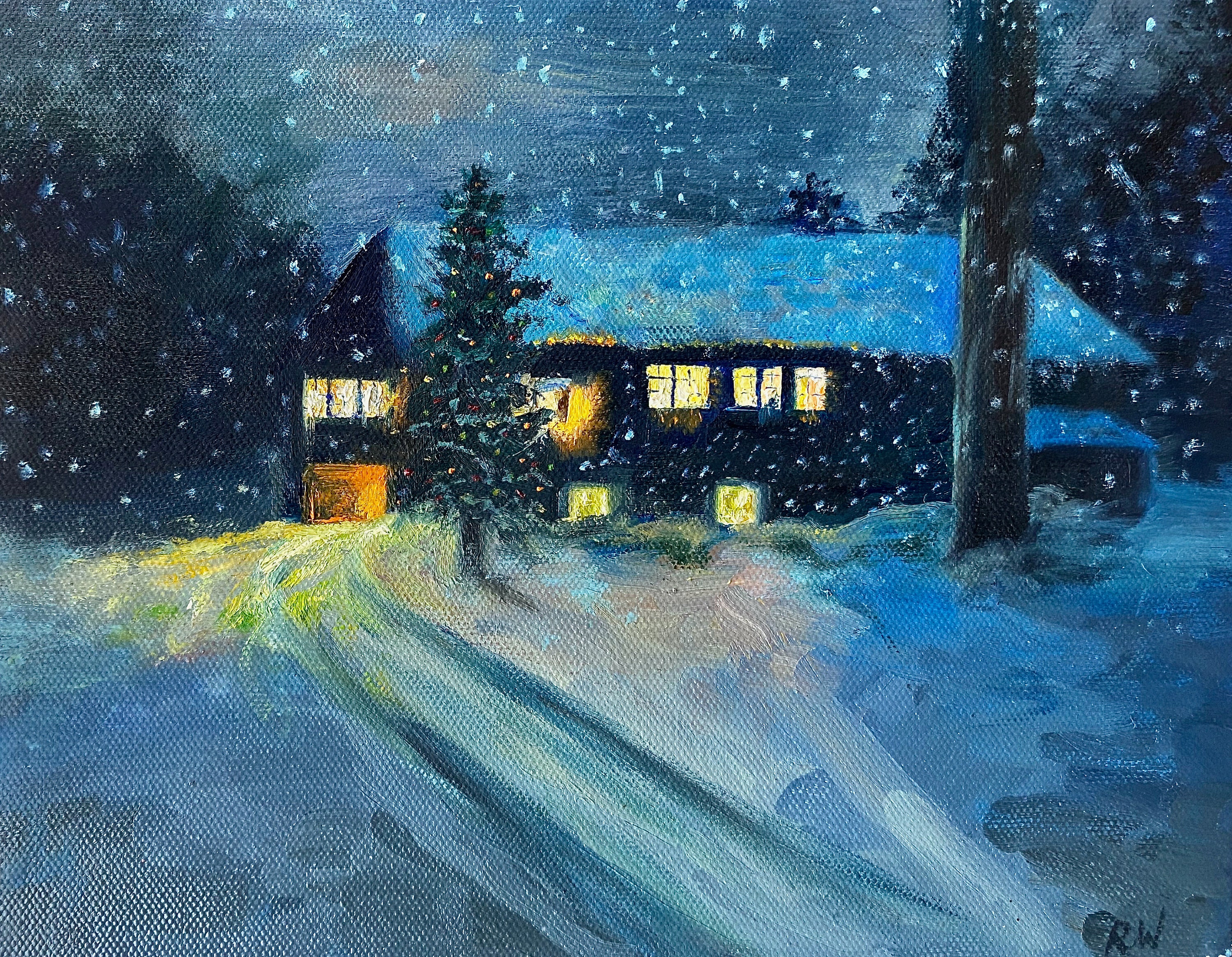 Winter Art, Winter Night, Winter Scene, Winter Painting, Print of