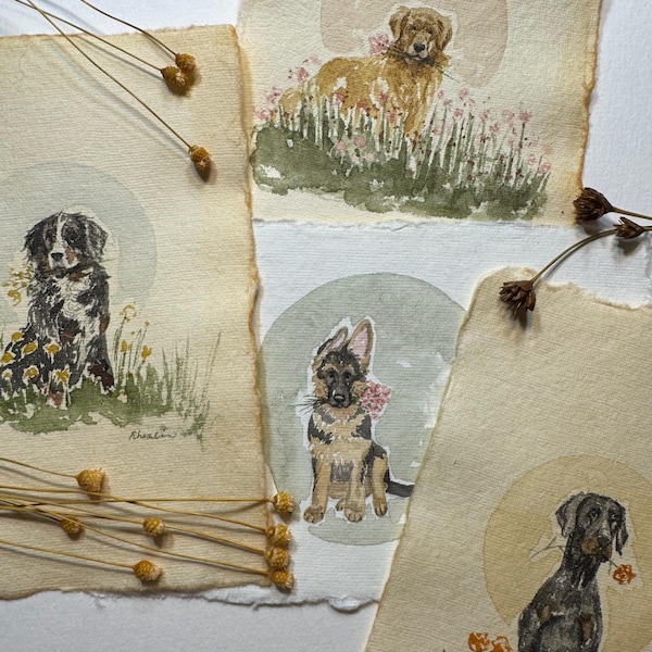 CUSTOM watercolor pet portrait, vintage paper, custom artwork, home decor, gift ideas, pet portrait, memorial pet portrait