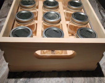 Mason Jars Crate, natural or Stained Slats holds twelve  500ml. jars 0r 12 1 ltr. jars separated individually.