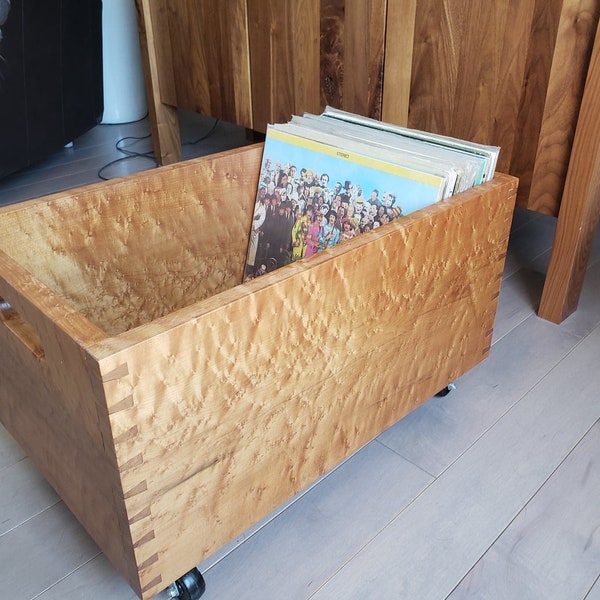 Beautiful Birdseye Maple Vinyl Record Crate with dovetail joints #birds eye Maple Vinyl crate