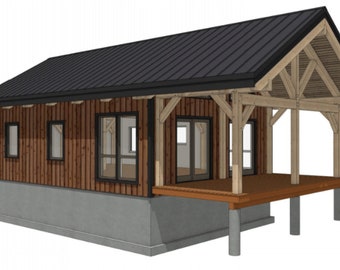 24' x 32' Hemlock Cabin I Plannenset met houten frame
