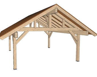 Plattegrond van een houten paviljoen van 18' x 20'