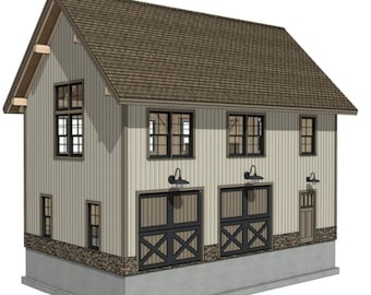 22' x 36' Salisbury schuur I houtskeletplanset