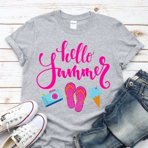 Hello Summer Shirt, Süßes Sommershirt, Sommerurlaub, Eiscreme, Kamera, Lustiges Sommershirt, Sommer Tshirt, Sommer Pause Shirt, Lehrer