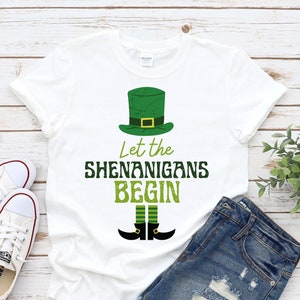 Let The Shenanigans Begin Shirt, St. Patrick&#39;s Day Unisex V-neck Shirt, Lucky Tee, Luck of the Irish, Shamrock Shirt, Holiday T-shirt