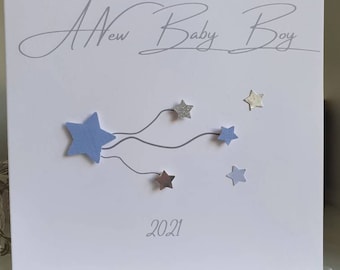 New baby boy card,  baby boy star design card, newborn baby card, birth of a baby card, congratulations on the birth of your baby boy.