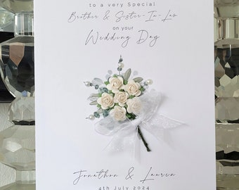 Carte de mariage personnalisée beau-frère et belle-soeur, carte de mariage bouquet de fleurs blanches, carte de jeunes mariés, sur la nouvelle carte de monsieur et madame