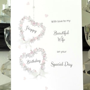 Lindo cartão de aniversário da esposa, cartão de aniversário da esposa, cartão de aniversário da esposa em forma de coração pendurado, cartão da esposa,
