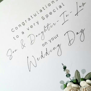 Son and daughter-in law personalised wedding day card, white flower bouquet wedding card, bride and groom card, to the new mr and mrs card image 4