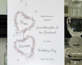 Granddaughter and her husband personalised wedding day card, butterfly heart wedding card, bride and groom card, to the new mr and mrs card