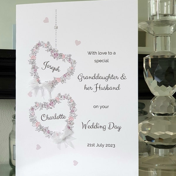 Granddaughter and her husband personalised wedding day card, butterfly heart wedding card, bride and groom card, to the new mr and mrs card