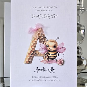 Tarjeta de bebé personalizada, tarjeta de nacimiento, tarjeta especial para bebé, tarjeta con detalles de nacimiento, tarjeta de niña, tarjeta de nacimiento, hermosa tarjeta de niña.