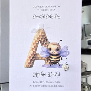 Personalised new baby card, new baby card, special baby card, birth details card, baby boy card, birth card, beautiful baby boy card