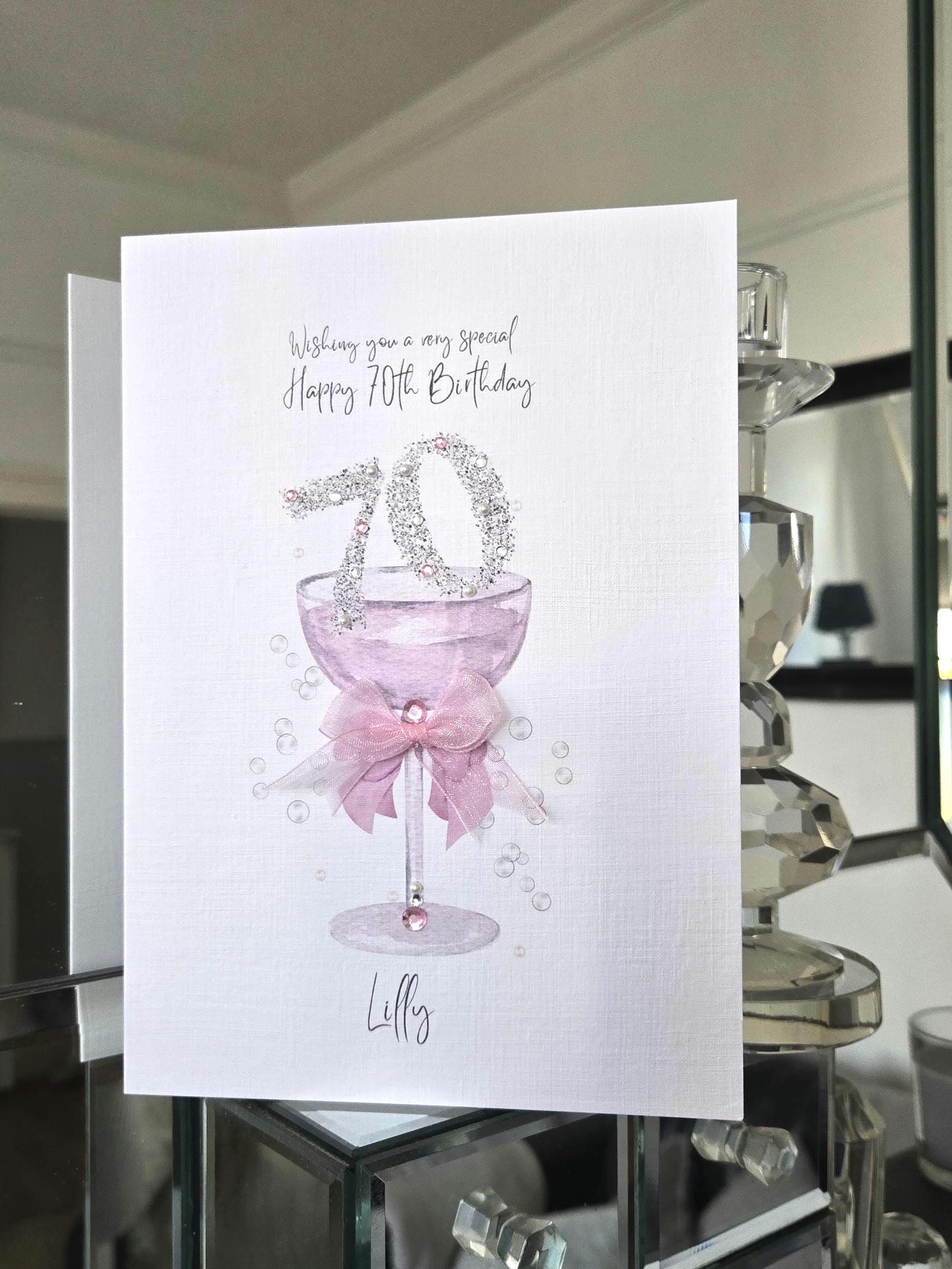 70th Birthday Card, Personalised 70th Birthday Card for Her, Pink ...