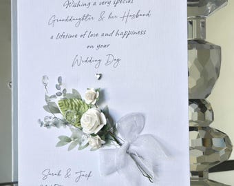 Granddaughter and her husband boxed wedding day card, butterfly heart wedding card, bride and groom card, to the new mr and mrs card