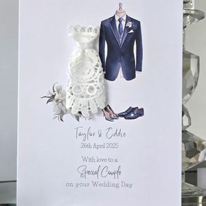 Wedding card, special couple wedding card, personalised wedding day card, wedding dress and suit card, bride and groom card, wedding card