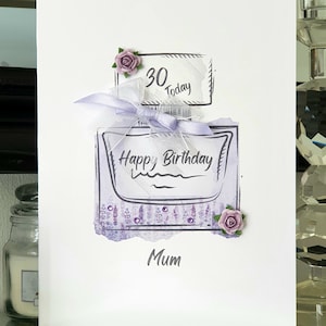 carte personnalisée 30e anniversaire, carte joyeux 30e anniversaire, bouteille de parfum 30e carte d'anniversaire pour femme, carte trentième anniversaire,