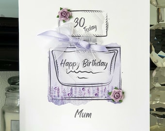 personalised 30th birthday card, happy 30th birthday card, perfume bottle 30th birthday card for women, thirtieth birthday card,