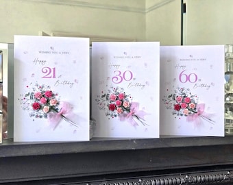 50th Birthday Card, Pink Flower Bouquet, Special Occasion Card