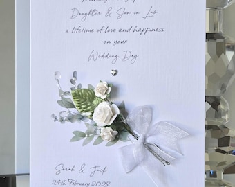 Daughter and son-in-law boxed wedding day card, white flower bouquet wedding card, bride and groom card, to the new mr and mrs card