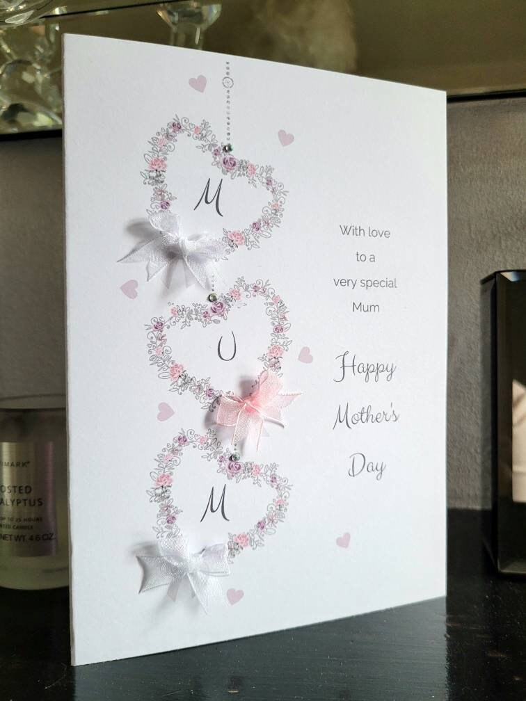 Floral Heart Mother's Day Card, Pearls & Bows, Special Mum - Etsy