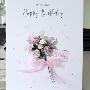 Spezielle Geburtstagskarte 50.Blumenstrauß für Frauen, 50.Geburtstagskarte für Sie, 50.Geburtstagskarte, Blumen 50.Geburtstagskarte