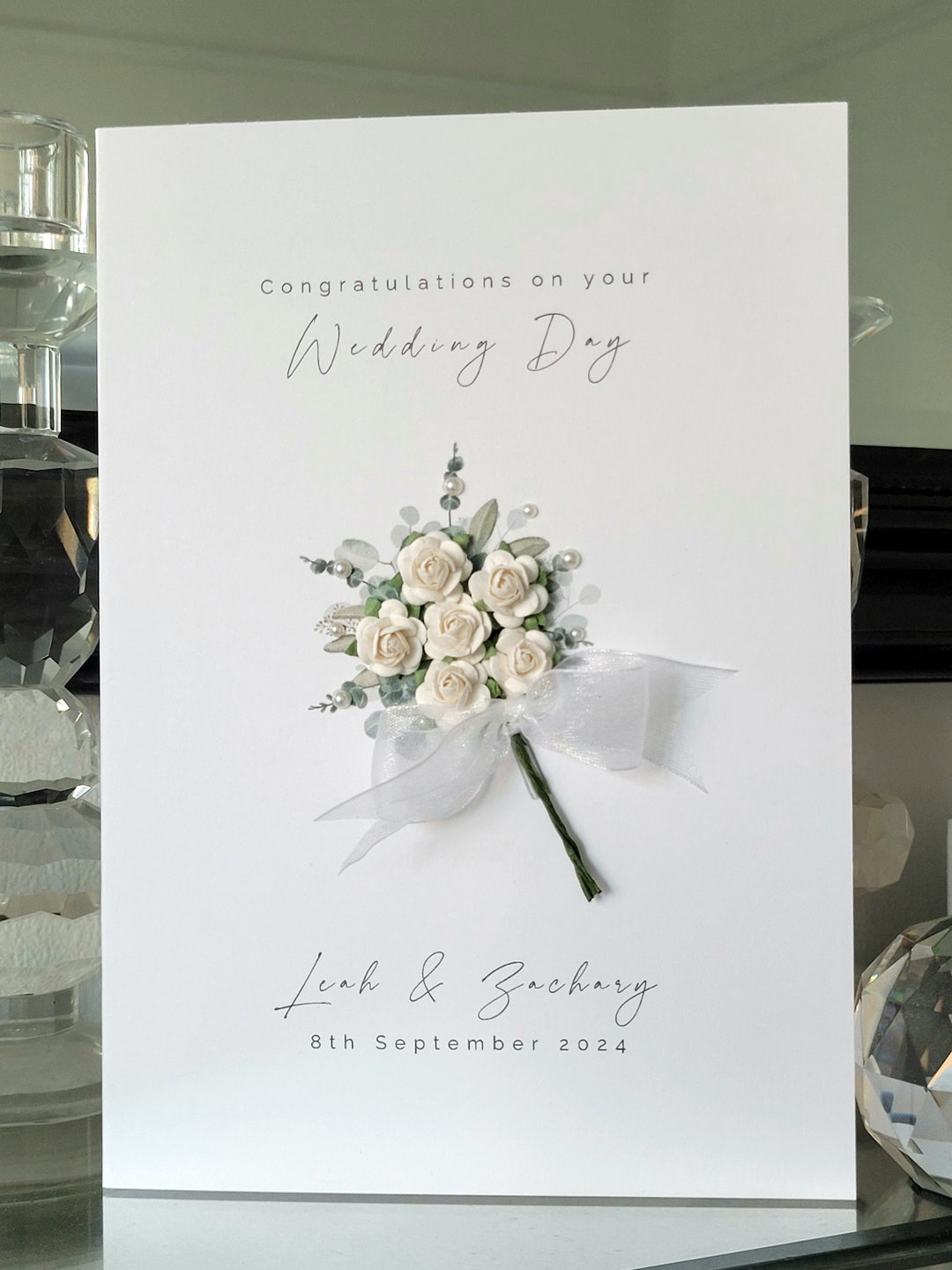 White Flower Bouquet Wedding Card Wedding Day Card Etsy
