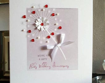 Carte rubis 40e anniversaire, fleurs en papier
