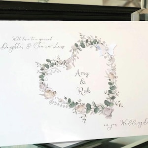 Carte de mariage coeur personnalisée pour fille et gendre, carte de mariage couronne de coeurs, carte de mariage, sur la nouvelle carte de monsieur et madame