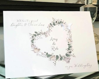 Personalized Daughter & Son-in-Law Wedding Card, Heart Wreath
