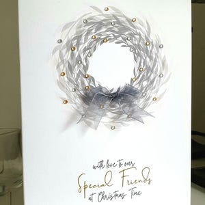 Zilveren kerstkranskaart, speciale vriendenkerstkaart, kerstkranskaart, vrolijke kerstkaart, kerstkaart, kerstkranskaart
