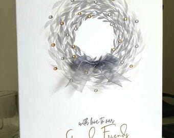 Silver christmas wreath card, special friends christmas card, christmas wreath card, merry christmas card, xmas card, Xmas wreath card